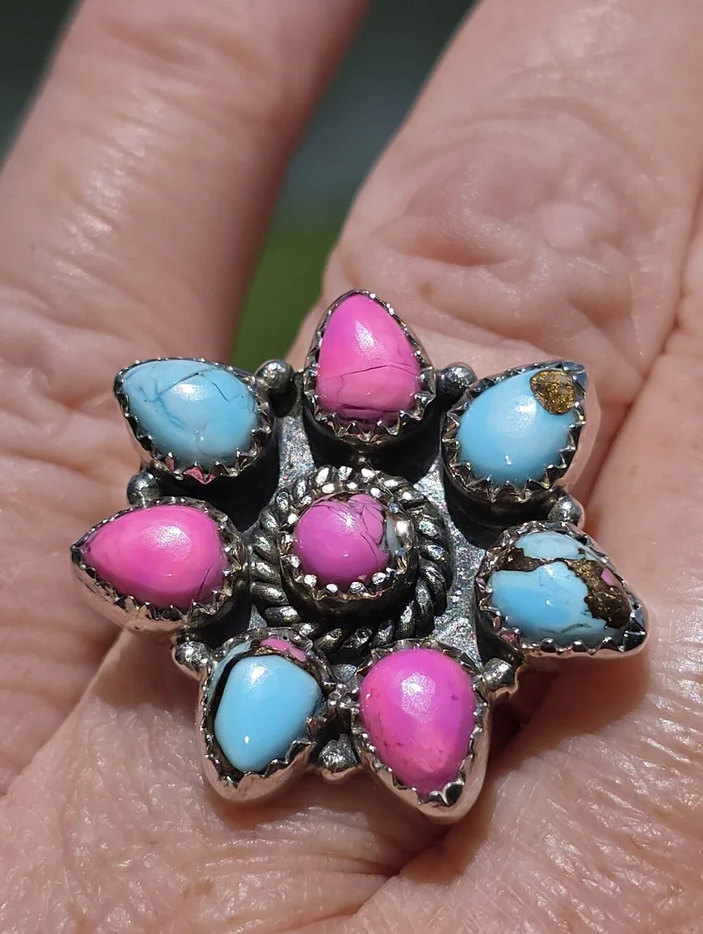 Cotton Candy Turquoise Gemstone Ring In 925 Sterling Silver (Adjustable)